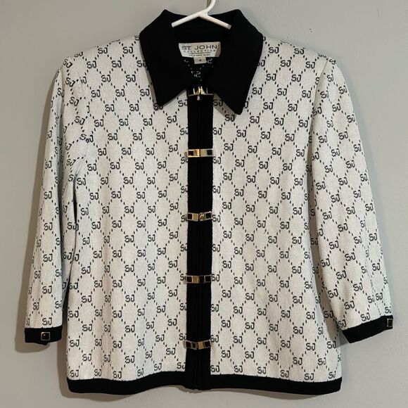 Vintage St. John Collection 2001 Gold Clasp Full Zip Cardigan 4 - Picture 1 of 10